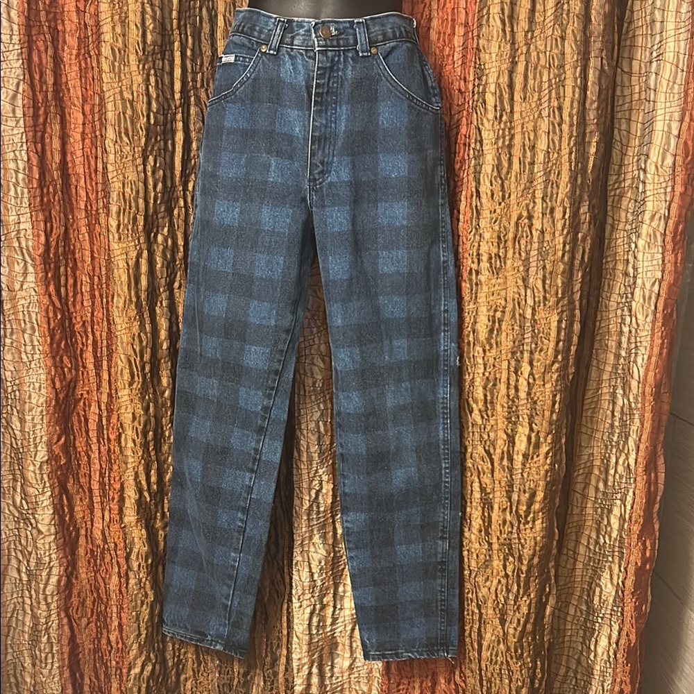 Vintage Zena Blue High Rise Checkered Jeans